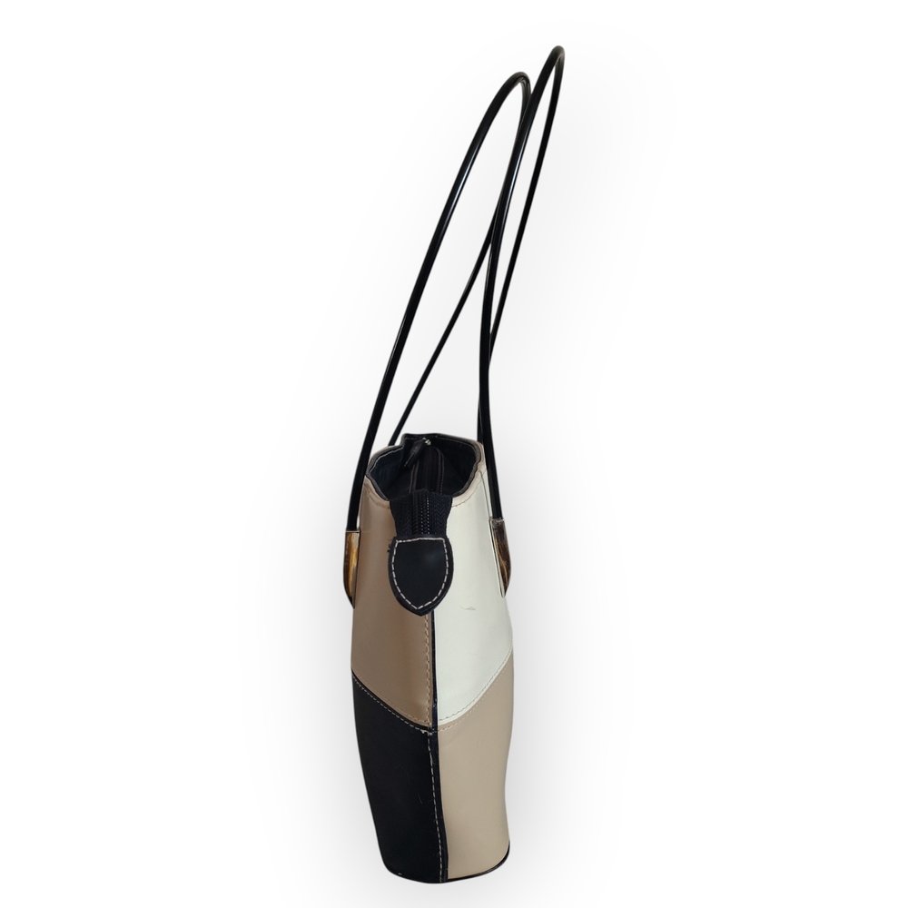 Fairweather Colorblock Tote Bag - Black, Tan, and Cream Shoulder Bag - Picture 3 of 7